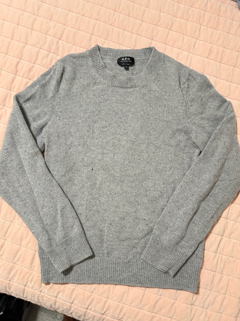 A.P.C. Men’s Cavan Donegal Merino Wool Sweater Gray Speckled Size S